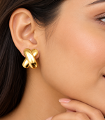 Gold-plated x-cross stud earrings, anti-tarnish jewellery