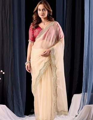 Cream embroidered organza designer saree 1