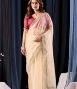 Cream embroidered organza designer saree