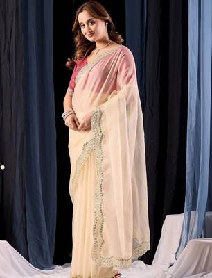 Cream embroidered organza designer saree 2