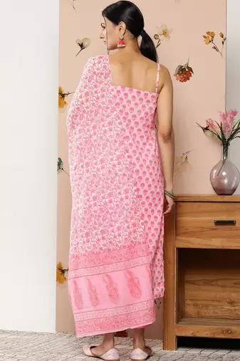 women floral printed regular kurta with trousers & with dupatta