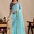 Blue floral sequinned silk blend designer saree