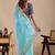 Blue floral sequinned silk blend designer saree
