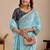 Blue floral sequinned silk blend designer saree