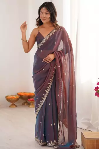 Multicolor embellished embroidered  chiffon heavy work saree