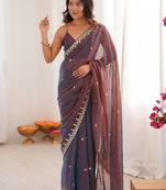 Multicolor embellished embroidered  chiffon heavy work saree