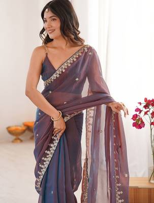 Multicolor embellished embroidered  chiffon heavy work saree 2