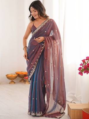 Multicolor embellished embroidered  chiffon heavy work saree 3