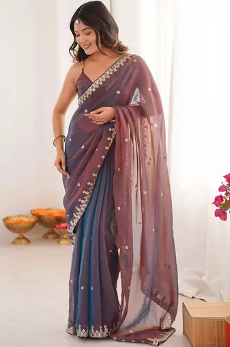 Multicolor embellished embroidered  chiffon heavy work saree