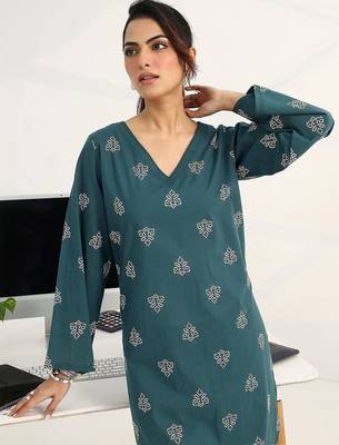women ethnic motifs printed regular cotton blend kurta with palazzos 2