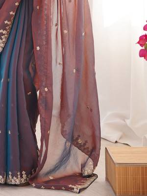 Multicolor embellished embroidered  chiffon heavy work saree 5