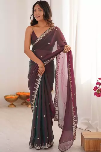 Multicolor embellished embroidered  chiffon saree