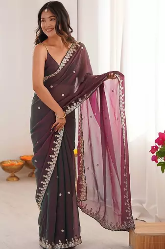 Multicolor embellished embroidered  chiffon saree