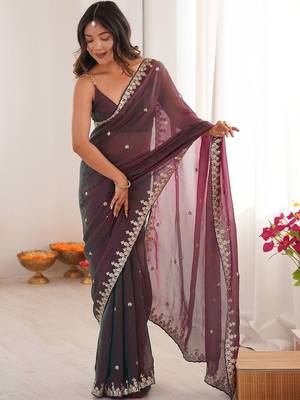 Multicolor embellished embroidered  chiffon saree 3