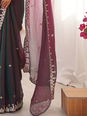Multicolor embellished embroidered  chiffon saree 5
