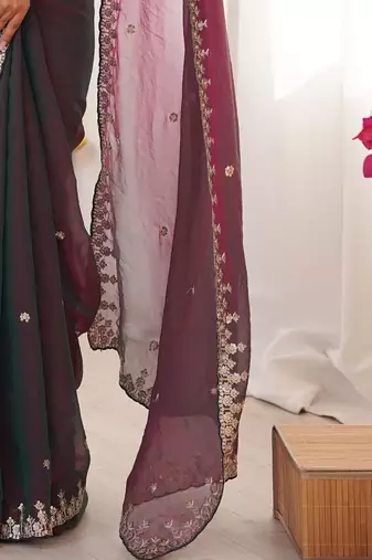 Multicolor embellished embroidered  chiffon saree
