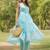 womens blue self design cotton anarkali kurta with trousers