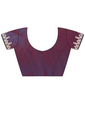 Purple embellished embroidered  chiffon heavy work saree 4