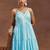 womens blue self design cotton anarkali kurta with trousers
