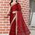 Maroon women red solid striped mirror work tissue saree
