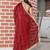 Maroon women red solid striped mirror work tissue saree