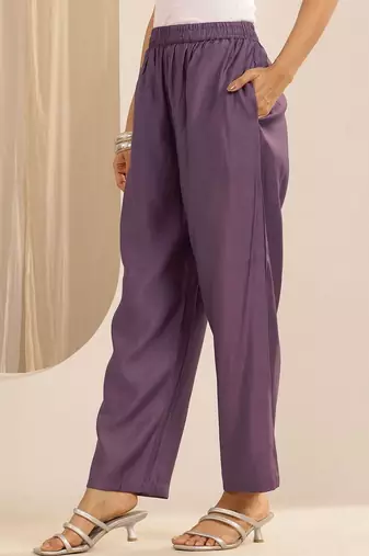 women ethnic motifs embroidered regular thread work kurta with trousers
