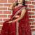 Maroon women red solid striped mirror work tissue saree