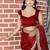 Maroon women red solid striped mirror work tissue saree