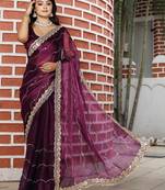 Burgundy burgundy tissue embellished sarees