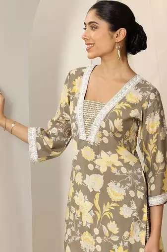 floral printed v-neck kurta with trouser