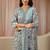 blue floral printed cotton blend straight suit set
