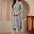 blue floral printed cotton blend straight suit set