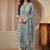 blue floral printed cotton blend straight suit set
