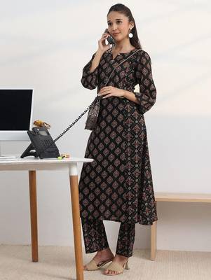 libas black ajrakh print a-line kurta set 1