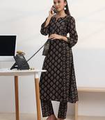 libas black ajrakh print a-line kurta set