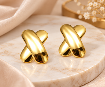 Gold-plated x-cross stud earrings, anti-tarnish jewellery 2