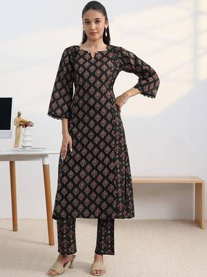 libas black ajrakh print a-line kurta set 2