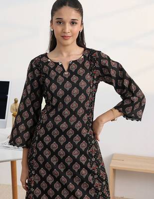 libas black ajrakh print a-line kurta set 4