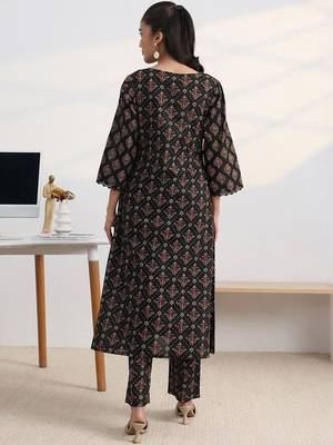 libas black ajrakh print a-line kurta set 5