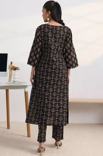 libas black ajrakh print a-line kurta set