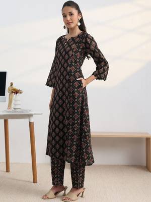libas black ajrakh print a-line kurta set 6