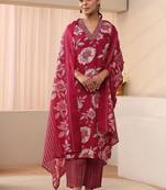 women floral printed regular kurta with trousers & with dupatta