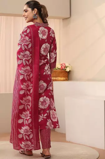 women floral printed regular kurta with trousers & with dupatta