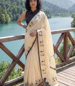 Cream batik  cotton designer ikat saree