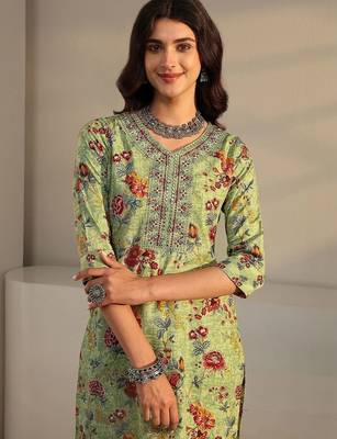 libas green floral printed straight suit set with dupatta 3