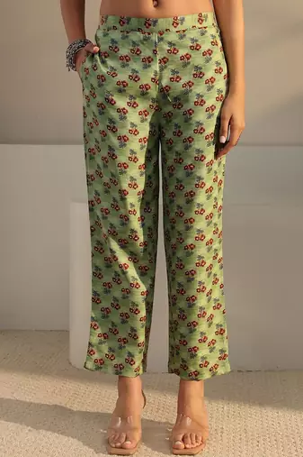 libas green floral printed straight suit set with dupatta