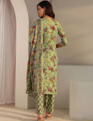 libas green floral printed straight suit set with dupatta 5