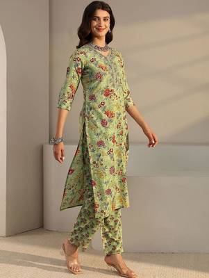 libas green floral printed straight suit set with dupatta 7