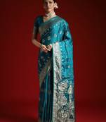 Blue ethnic motifs zari satin banarasi saree