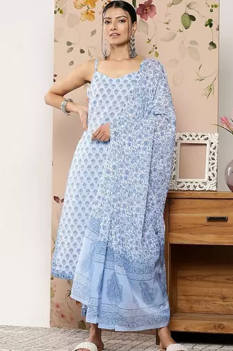 women floral printed regular kurta with trousers & with dupatta